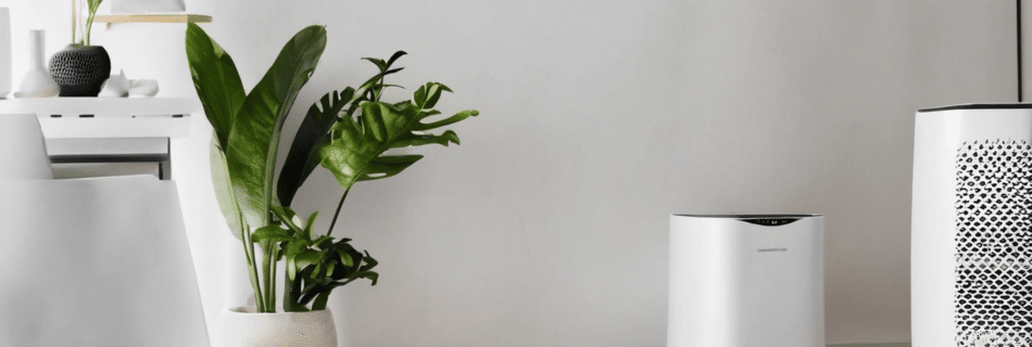 Best Air Purifiers for Mold Spores in Dubai Homes - HEPA filtration unit placed in Dubai villa living room with humidity monitor showing indoor air quality data