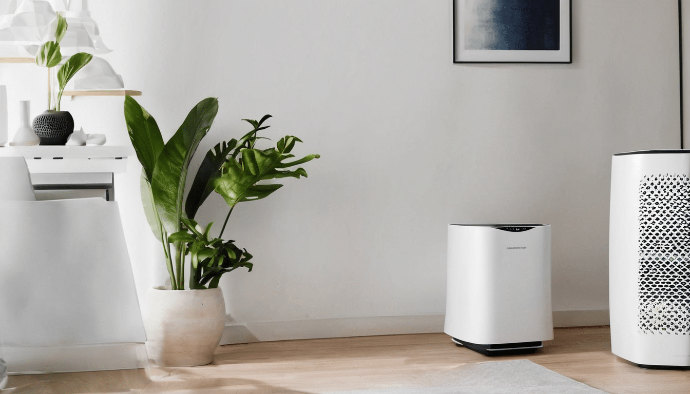 Best Air Purifiers for Mold Spores in Dubai Homes - HEPA filtration unit placed in Dubai villa living room with humidity monitor showing indoor air quality data