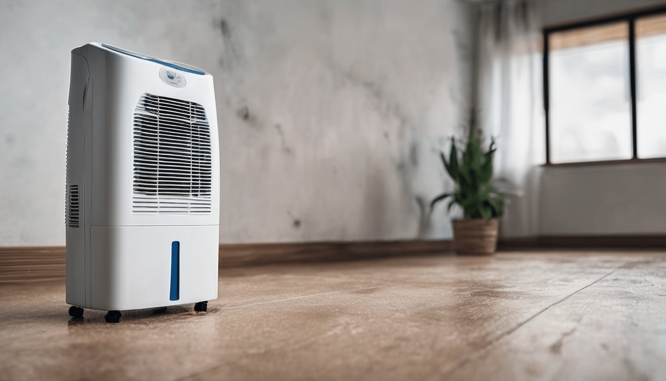 Best Dehumidifiers for Dubai Basement Mold Control - professional dehumidification unit in modern Dubai basement with humidity monitoring display