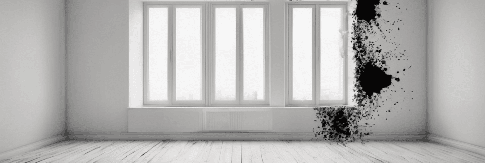 Black Mold in Rental Properties: Tenant Rights UAE - dark mould growth on a bathroom wall in a Dubai apartment with visible moisture damage