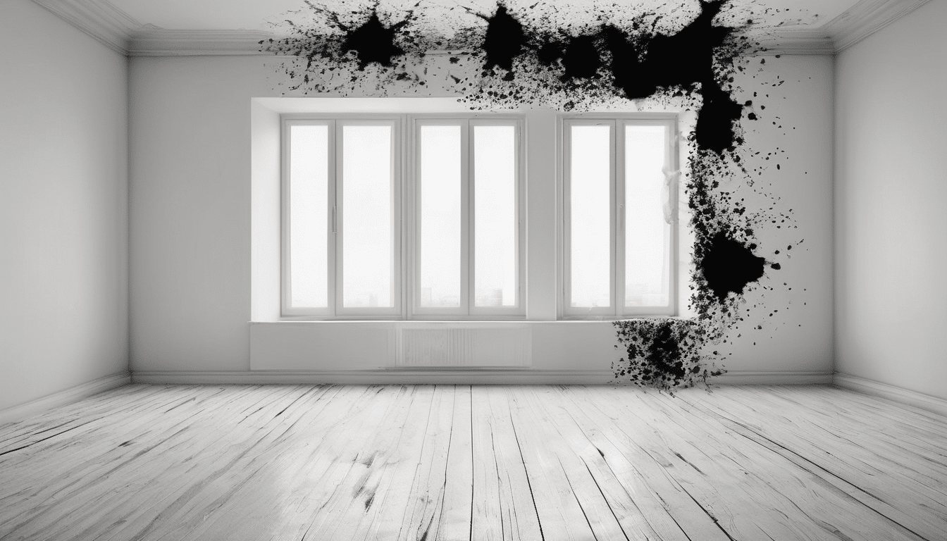 Black Mold in Rental Properties: Tenant Rights UAE - dark mould growth on a bathroom wall in a Dubai apartment with visible moisture damage