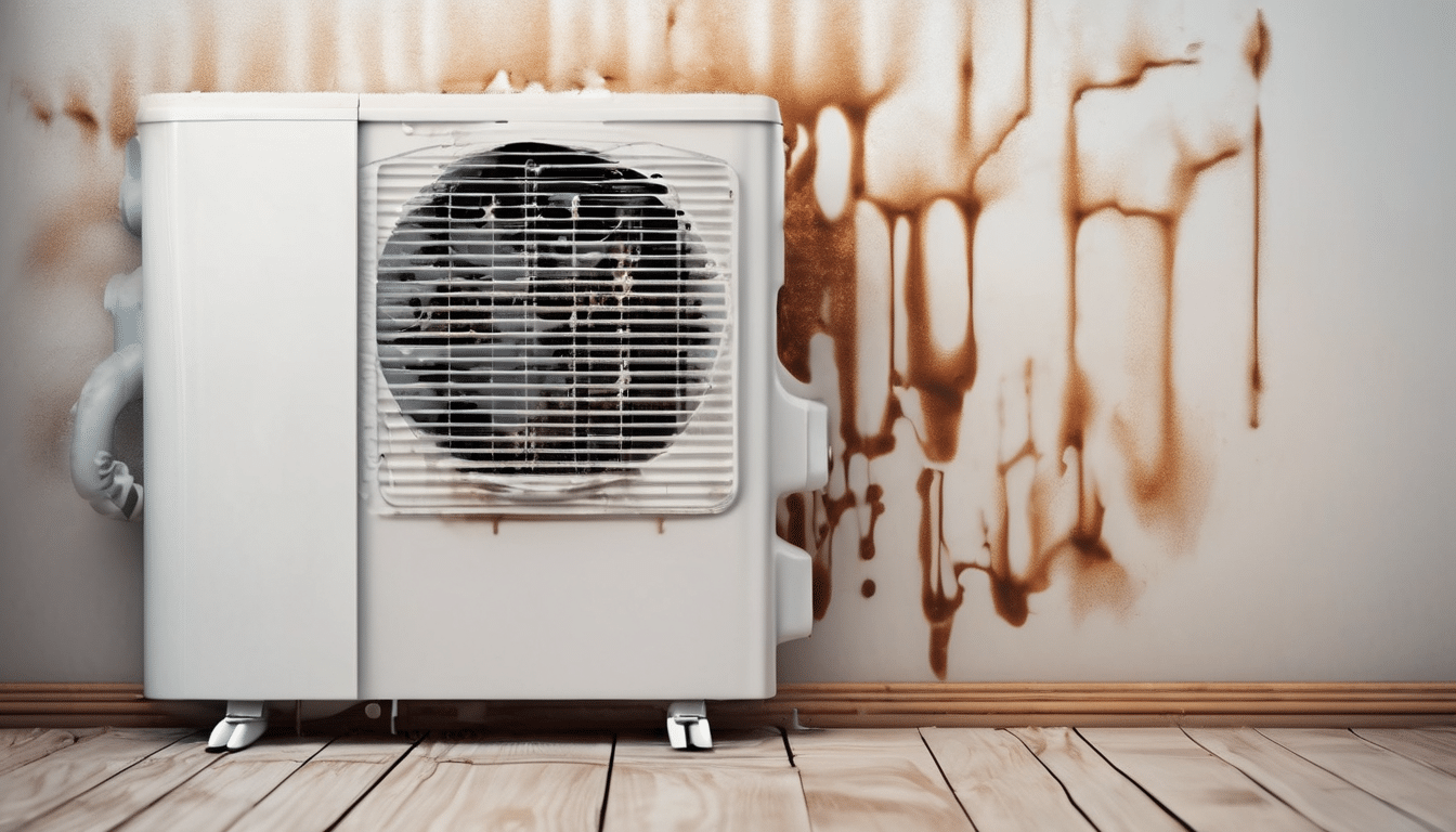 How Long Landlords Have to Fix AC Leak Mold Problems - Dubai apartment showing AC unit leak with water damage and early mold growth on ceiling