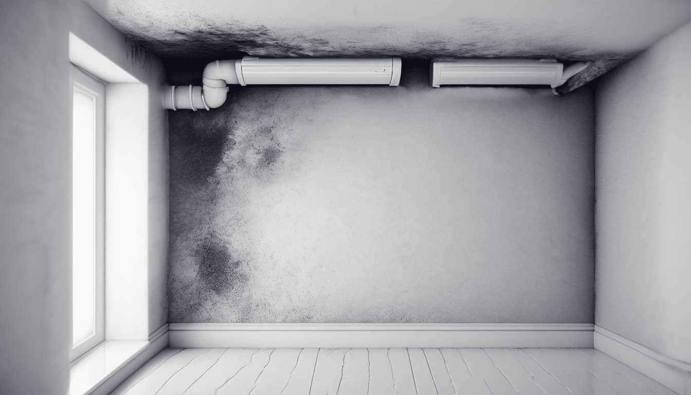 Mold in AC Ducts: Causes and Warning Signs - dark mold growth visible inside a Dubai villa's supply duct register with condensation staining on surrounding ceiling surface