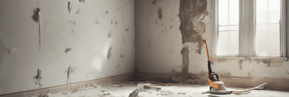 When to Remove Drywall Instead of Cleaning Mold - professional mould assessment using moisture meter on damaged drywall in Dubai home