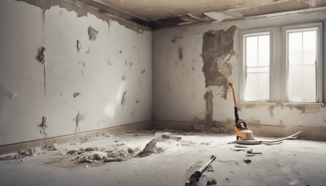 When to Remove Drywall Instead of Cleaning Mold - professional mould assessment using moisture meter on damaged drywall in Dubai home